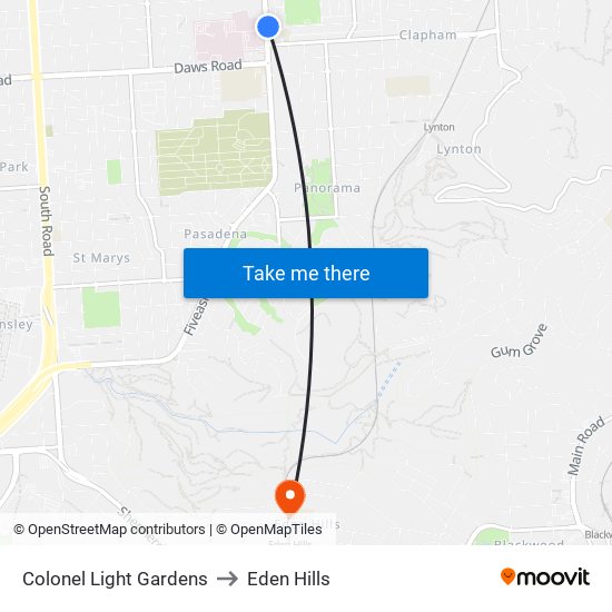 Colonel Light Gardens to Eden Hills map