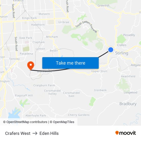 Crafers West to Eden Hills map