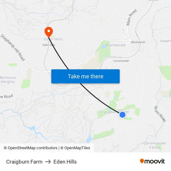 Craigburn Farm to Eden Hills map