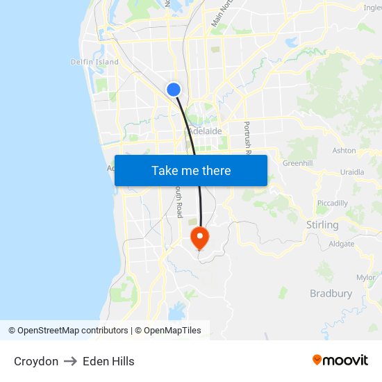 Croydon to Eden Hills map