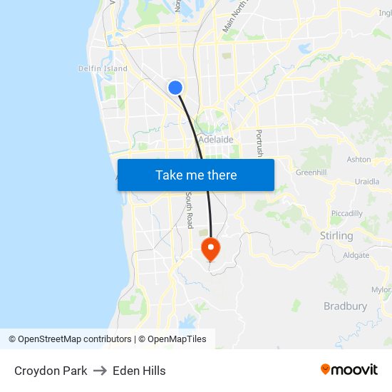 Croydon Park to Eden Hills map