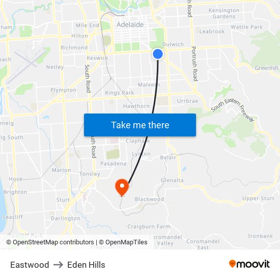 Eastwood to Eden Hills map