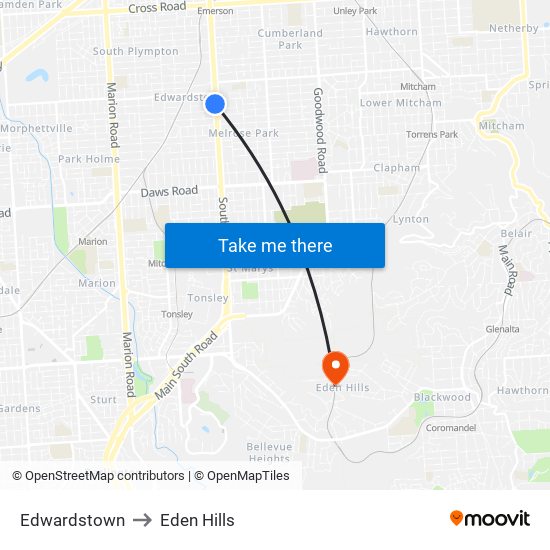 Edwardstown to Eden Hills map