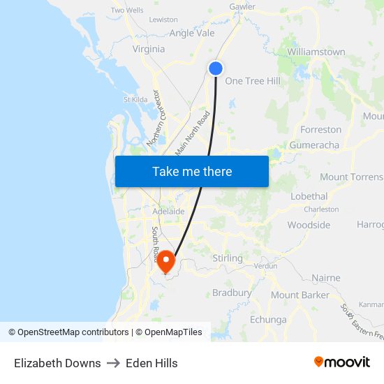 Elizabeth Downs to Eden Hills map