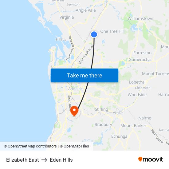 Elizabeth East to Eden Hills map