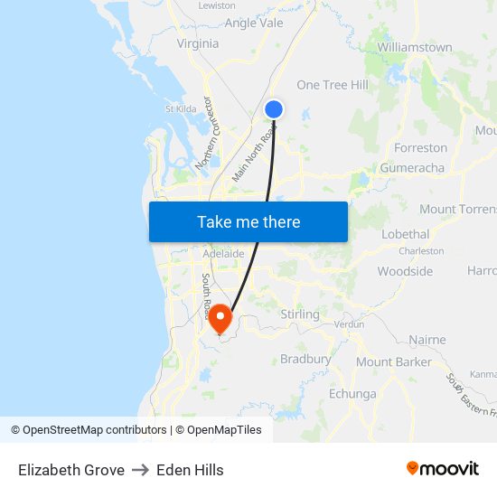 Elizabeth Grove to Eden Hills map