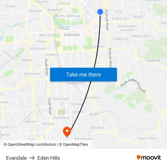 Evandale to Eden Hills map
