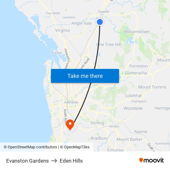 Evanston Gardens to Eden Hills map