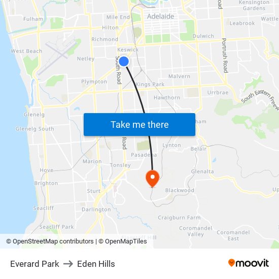 Everard Park to Eden Hills map