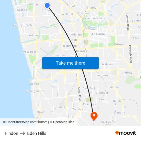 Findon to Eden Hills map