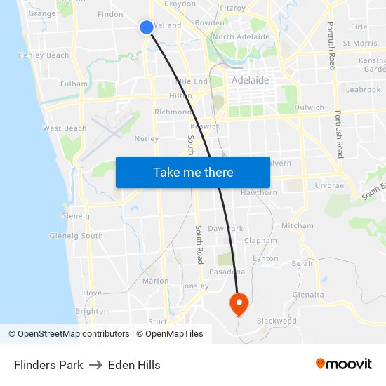 Flinders Park to Eden Hills map