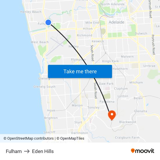 Fulham to Eden Hills map