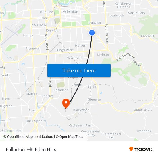 Fullarton to Eden Hills map