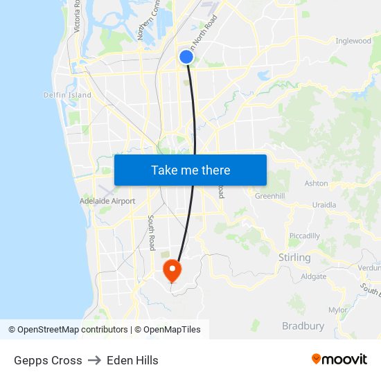 Gepps Cross to Eden Hills map