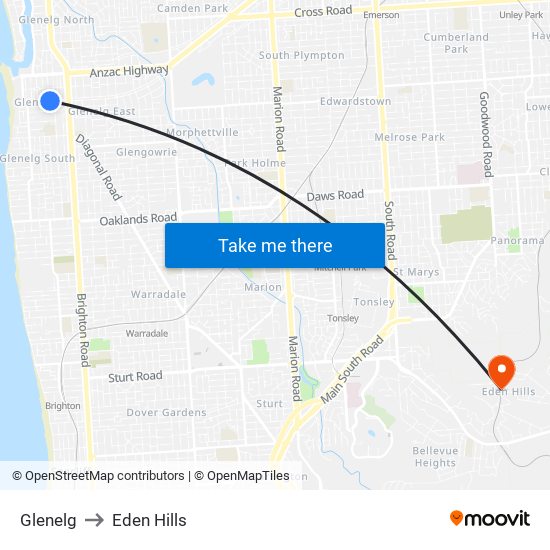 Glenelg to Eden Hills map