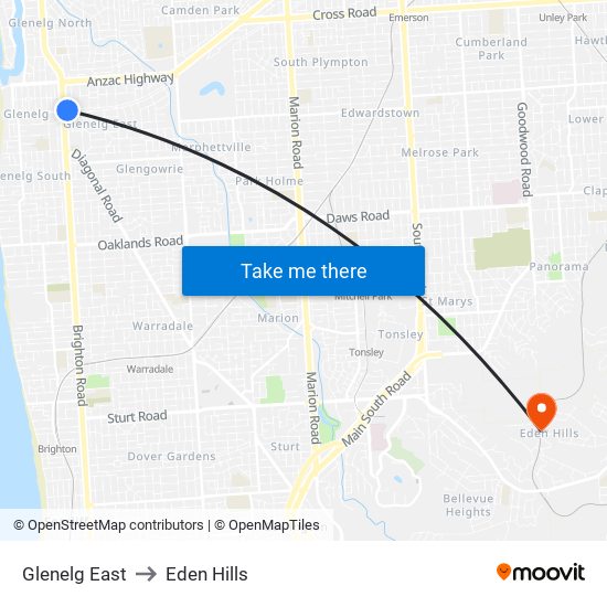 Glenelg East to Eden Hills map