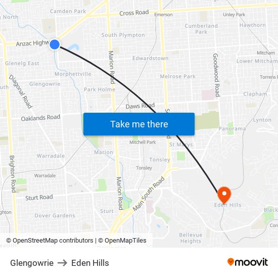 Glengowrie to Eden Hills map