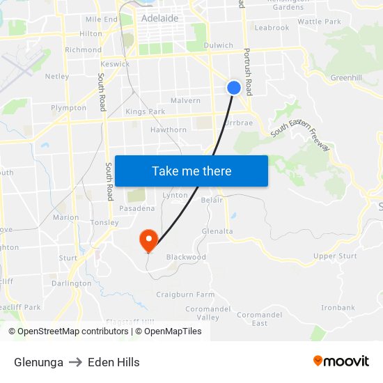 Glenunga to Eden Hills map