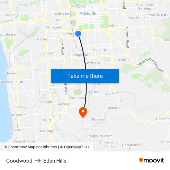 Goodwood to Eden Hills map