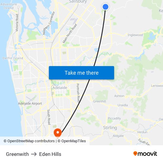 Greenwith to Eden Hills map