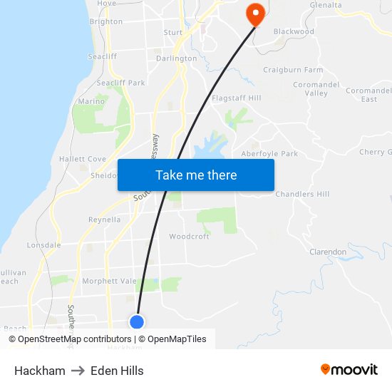 Hackham to Eden Hills map