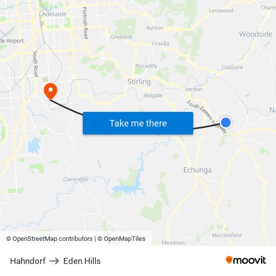 Hahndorf to Eden Hills map