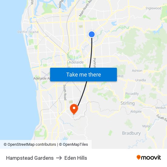 Hampstead Gardens to Eden Hills map