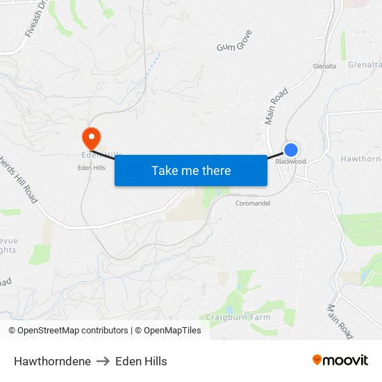 Hawthorndene to Eden Hills map