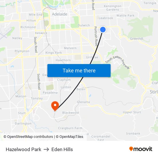 Hazelwood Park to Eden Hills map