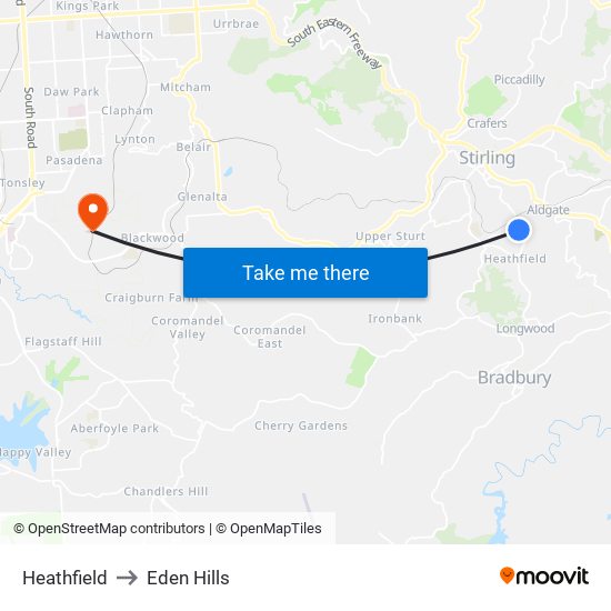 Heathfield to Eden Hills map