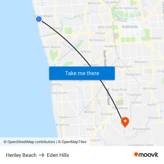 Henley Beach to Eden Hills map