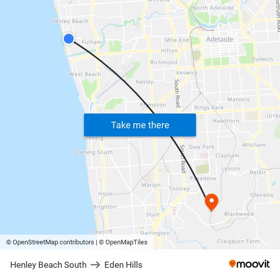 Henley Beach South to Eden Hills map