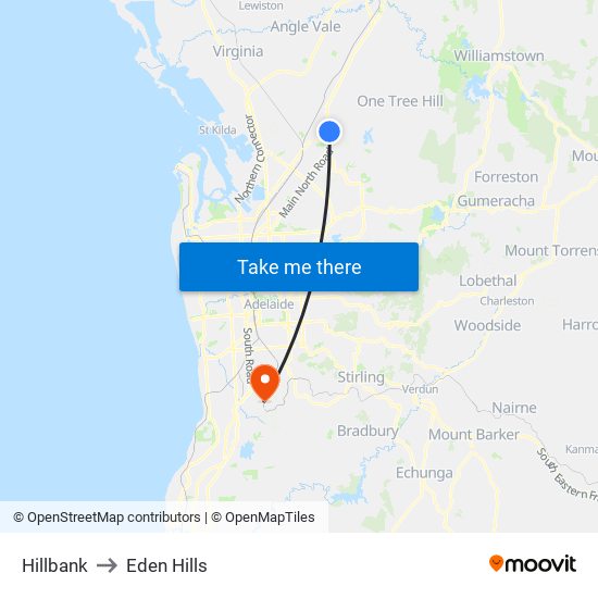 Hillbank to Eden Hills map