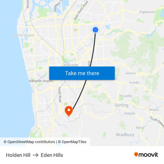 Holden Hill to Eden Hills map