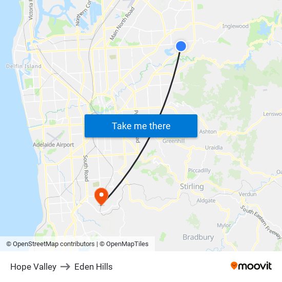 Hope Valley to Eden Hills map