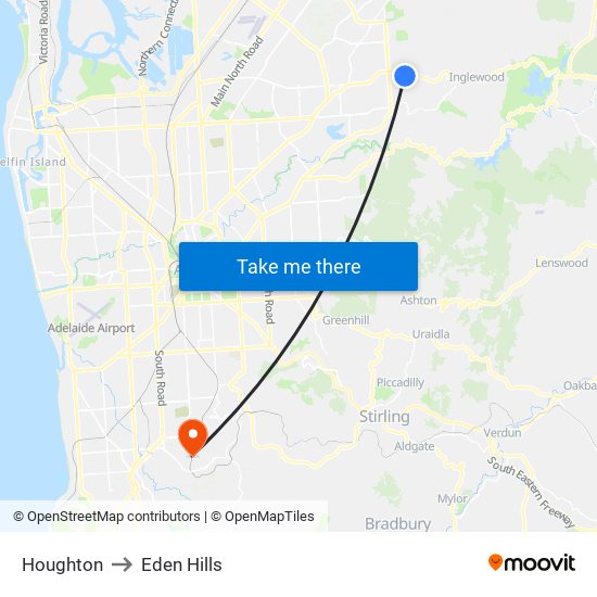 Houghton to Eden Hills map