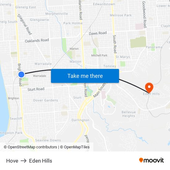 Hove to Eden Hills map