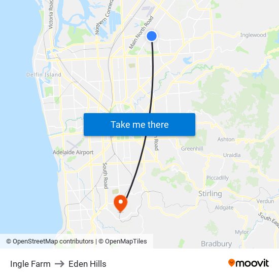 Ingle Farm to Eden Hills map