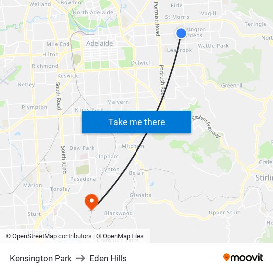 Kensington Park to Eden Hills map