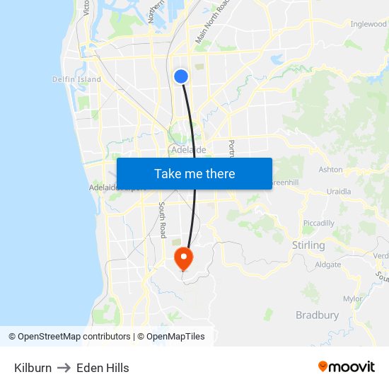 Kilburn to Eden Hills map