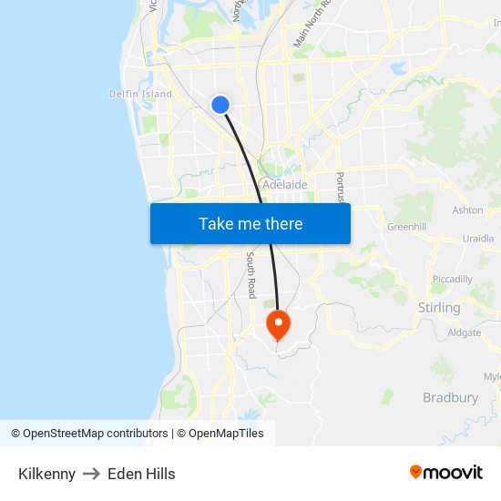 Kilkenny to Eden Hills map