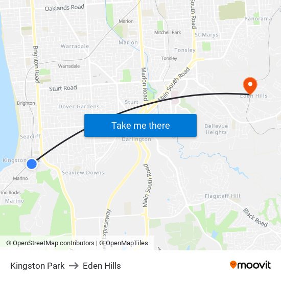 Kingston Park to Eden Hills map