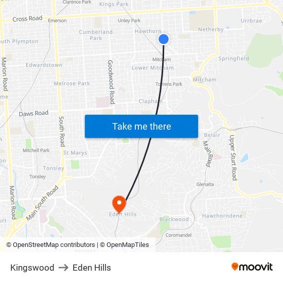 Kingswood to Eden Hills map