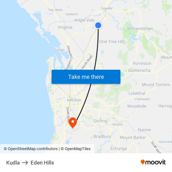 Kudla to Eden Hills map