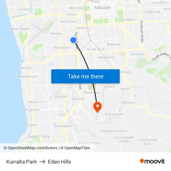 Kurralta Park to Eden Hills map