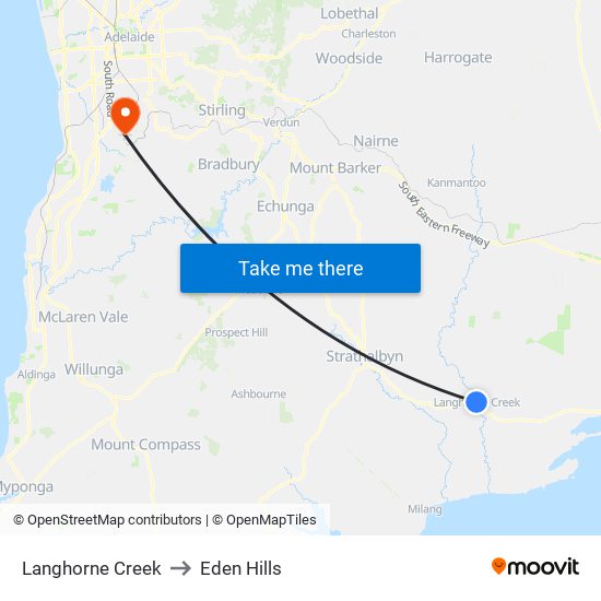 Langhorne Creek to Eden Hills map