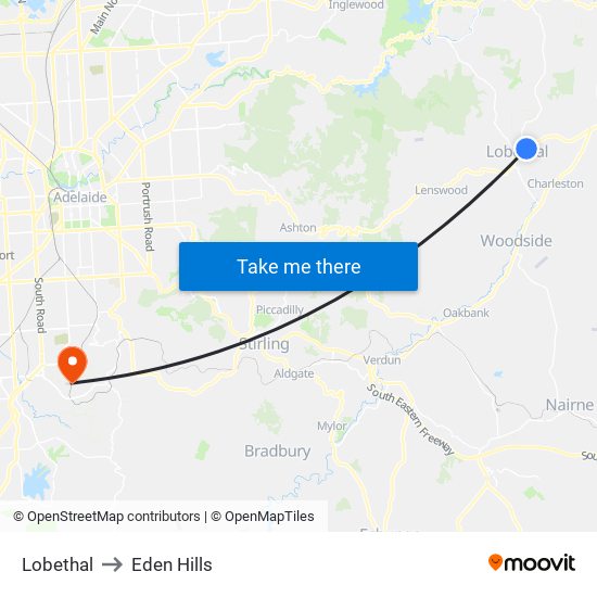 Lobethal to Eden Hills map