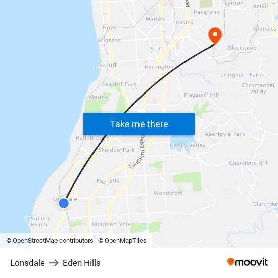 Lonsdale to Eden Hills map