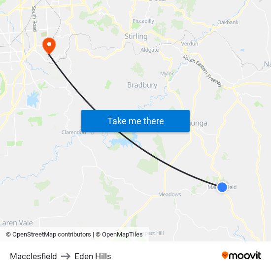 Macclesfield to Eden Hills map