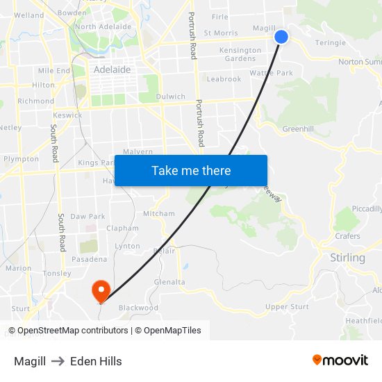 Magill to Eden Hills map